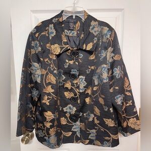 SilkLand  Women Jacket/blazer 1X Black/Gold/Blue Floral Print Lined